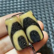 2pcs Antique Magic Power Old Tibetan Agate *Mountain 1 Eye* Broken Dzi Beads
