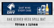 BAR RUNNER Aussie Carlton Dry Beer Spill Mat (890mm X 240mm) Man Cave Pub Rubber