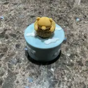 TeddyBear Small Trinket Box, Teddybear In Basket Surrounded By Clouds NWT