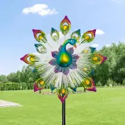 Peacock Wind Spinner Solar Metal Windmill Kinetic Outdoor Yard Art Decoration