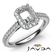 Emerald Semi Mount Halo French Prong Diamond Engagement Ring 18k White Gold 1Ctw