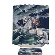 Rolling Thunder Ocean Unicorn and Female Warrior Shower Curtain