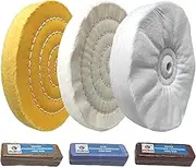 PURUI 6" Buffing Polishing Wheel with Polishing Compound Kit Used On Bench Grinder for Jewelry and Soft Metals-Includes 3PC 6" Buffing Wheels with 1/2" Arbor Hole and 3PC 100g Polishing compounds 6PC