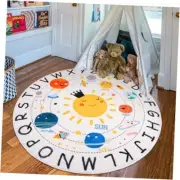ABC Kids Rug,4 ft Washable Nursery Rug,Soft Plush Educational Circle 4 FT