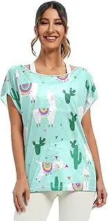 [RPLIFE] Whimsical Adorable Llamas Aqua Blue Summer Blouses Loose t Shirt, S-XXL Casual Blouse