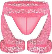 [Extlps] Men's Sexy Lingerie Sissy Panties Lace Tirm Bulge Pouch G-String Thongs Underwear with Garter