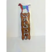 NWT Colorful Dog Vertical Welcome Sign Rustic Cast Iron Garden