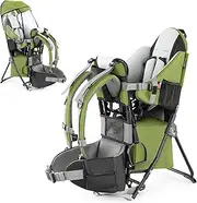 besrey Baby Backpack Carrier, Toddler Hiking Backpack with Safety 3-Height Seat, Adjustable Straps&Waist Belt, Foldable Frame Lightweight Large Capacity Child Carrier for Hiking Army Green