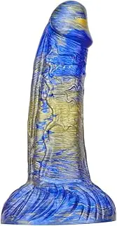 Realistic Tentacle Fantasy Monster Dildo Dong Silicone Dragon Thick Large G-spot Stimulating Big Ribbed Huge Thick Anal Alien Suction Cup Platinum Silicone Dong Anal Sex Toys for Men and Women Adult Sex Toy (Blue/Gold)