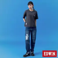 在飛比找momo購物網優惠-【EDWIN】女裝 BT21印花高腰丹寧錐形褲(石洗藍)