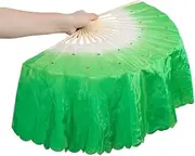 [LEVINE] Silk fan,Veil Silk Fan,Wedding Party Dance Fan,National Dance Dancing Fan,hand folding fan, Simulation silk Dance long fan gradient color Belly Dance Oriental Dance Show fan Long 51CM (Color : GreenLe