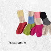 在飛比找蝦皮購物優惠-PS Korea | 韓國🇰🇷ins 破損感拼色設計中筒襪 