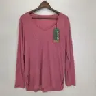 New Orvis Womens V Neck T Shirt Long Sleeve Flecked Mauve Split Hems Size Medium