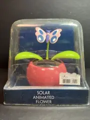 Solar Powered Dancing Toy Bobblehead - White Pink Butterfly - Pink Pot In Box