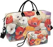[ZRYSMY] Colorful Flowers Art Duffel Bag for Traveling, Travel Bag Gym Bag, with Multiple Interior Pockets Shoulder Weekender Bag for Women Men with Toiletry Bag 20.5L x 1.9W x 13.8H, Multi-Colored, one
