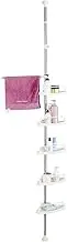 BAOYOUNI 5-Tier Shower Corner Caddy Tension Pole Rod Bathroom Shelf Organizer Adjustable Storage Rack Stand Shampoo Soap Holder with Towel Bar, Ivory