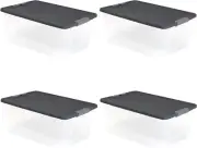 HOMZ 4-Pack Plastic Storage Bins W/Lids, Stackable Totes, 15 Quart, Clear/Gray