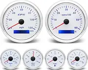 ARTILAURA 6 Gauge Set-GPS Speedometer 120MPH, Tachometer, Fuel Gauge, Water Temperature Gauge, Oil Pressure Gauge, Voltage 7 Color Backlight Boat Gauges Set for Marine AUTO (White)