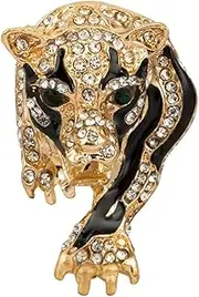 [Knighthood] Brooch Lapel Pin for Men Black And Gold Tiger With Stone Detailing Broochfor Suit Tuxedo of Shirts Tie Hat Scarf, Standard, Brass Zinc, No Gemstone
