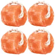 Himalayan Mineral Salt Block on Rope Pack of 4 (3lbs Each) – 100% Organic Pin...