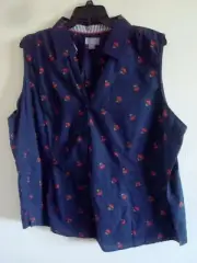 Ladies Plus Blouse Cherry Design Size 3X Navy