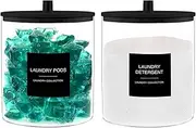 TIPGO Glass Jars for Laundry Room Organization, Laundry Pods Container with 27 Labels, Detergent Holder with Bamboo Lid, Cute Storage Jars, Black (Set of 2)