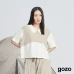 【GOZO】天絲棉刺繡拼色翻領上衣(兩色)