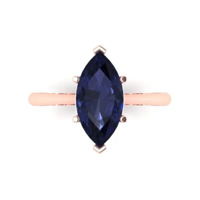 2.5Ct Marquise Cut Blue Sapphire Solid Gold Solitaire Engagement Promise Ring