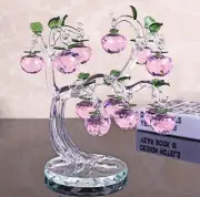 Crystal Glass Pink Apple Fruit Tree Ornaments Gift Home Desk Craft Decor