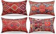 RYBornament Boho Cushion Covers 30 X 50 Set Of 4 Red Decorative Throw Pillow Case Orient Tribe Carpet Decor Moroccan Style Linen Rectangle Waist Geometric Pillowcase For Sofa Garden Home Red Mandala