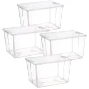 4x 37 Litre Modular Clear Foldable Storage Box with Lid Plastic Tub Collapsible