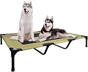 HAOLEYAO Elevated Dog Bed - Heavy Duty Dog Cot, Washable Raised Dog Bed with Chew Proof Mesh and Metal Frame, Portable Bed for Outdoor Use, Dog Cots Beds for X-Large Dogs (Khaki, XL)