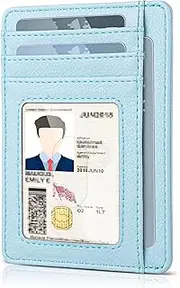 [Teskyer] Mini Wallet Men's Small Card Case, PU Leather Slim Card Case, RFID Protection, Minimalist, with ID Window and Quick Access Compartment, Lichee Glacier Blue, Minimalistischer(11.7 x 8.1 x 1
