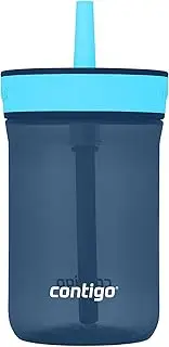 [Contigo] Leighton Kids Plastic Water Bottle, 14oz Spill-Proof Tumbler with Straw for Kids, Dishwasher Safe, Blueberry/Blue Raspberry