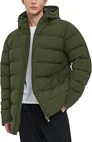 [Flygo] Mens Hooded Puffer Jacket Insulated Winter Waterproof Warm Coat Zipper Down Quilted Jackets