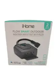 iHome Flow Smart Outdoor Weather -Resistant Wi-Fi Plug 2 smart outlets. NIB.