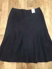 Next Navy Blue 100% Linen A-Line Knee Length Lined Skirt UK10 NWT A72