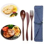 Tableware Cutter Portable Bamboo Flatware Reusable Wooden Cutlery With Bags