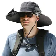 Outdoor Wide Brim Sun Hat with 2 Solar Fans Sun Hat Built with Fans-Dark Grey