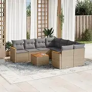 Patio Furniture Sets 9 Piece Garden Sofa Set with Cushions Beige Poly Rattan