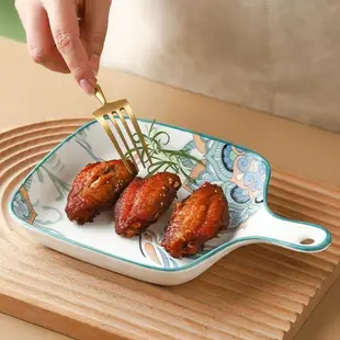 帶把手柄烤盤陶瓷微波爐菜盤家用創意烘焙盤子餐具燒烤箱專用托盤