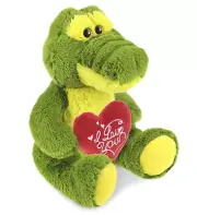 DolliBu I LOVE YOU Sitting Green Alligator Stuffed Animal Heart Plush, 12 Inches