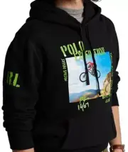 $168 Mens Polo Ralph Lauren Expedition Graphic Fleece Pullover Hoodie XLBlack A8