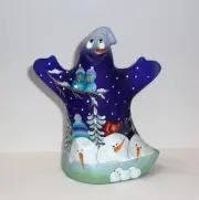 Fenton Glass "Snow Fun" Snowman Bluebird Cardinal Ghost Figurine Ltd Ed #18/46