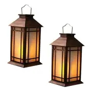 2-Pack 13" Vintage Candle Lantern with Led Flameless Candle (6hr Timer) - Gold