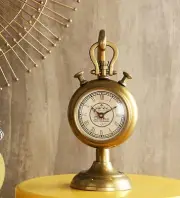 Vintage Table Clock Small Desk Clock with Arabic Numerals Battery Operated Round