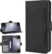[Asuwish] Compatible with Samsung Galaxy Z Fold 5 5G 2023 Wallet Case and Tempered Glass Screen Protector Card Holder Stand Leather Flip Cell Accessories Phone Cover for ZFold5 Fold5 Women Men Black