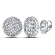 14k White Gold Round Diamond Circle Disk Cluster Earrings 1/8 Cttw