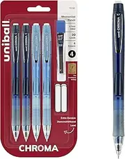 Uni-ball uniball Chroma Mechanical Pencil Woth Leasd and Eraser Refills, 0.7 Mm, Hb (#2), Black Lead, Assorted Barrel Colors, 4/Set