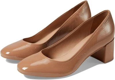 Naturalizer Rebecca Taupe Patent Leather Pointed Toe Block Heeled Slip On Pumps